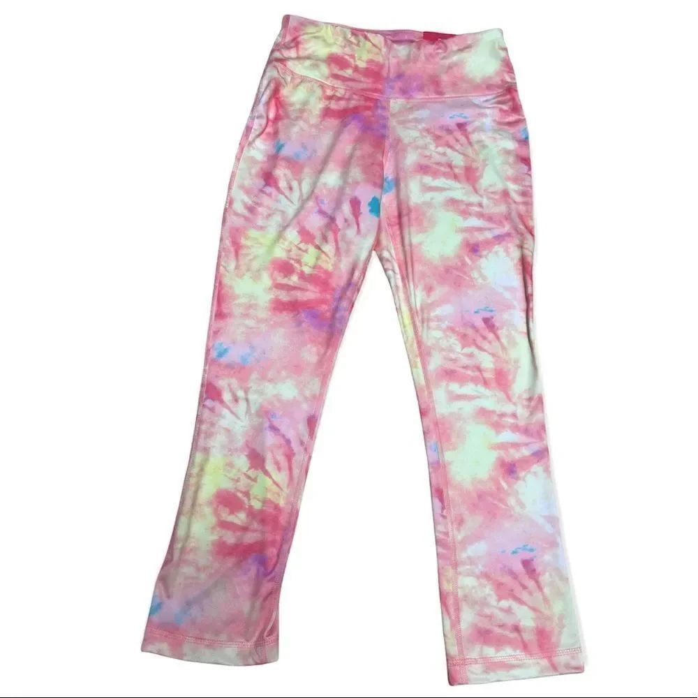 Zelos Pastel Tie Dye Pink and Yellow Light Compression Crop Legging Med NWT